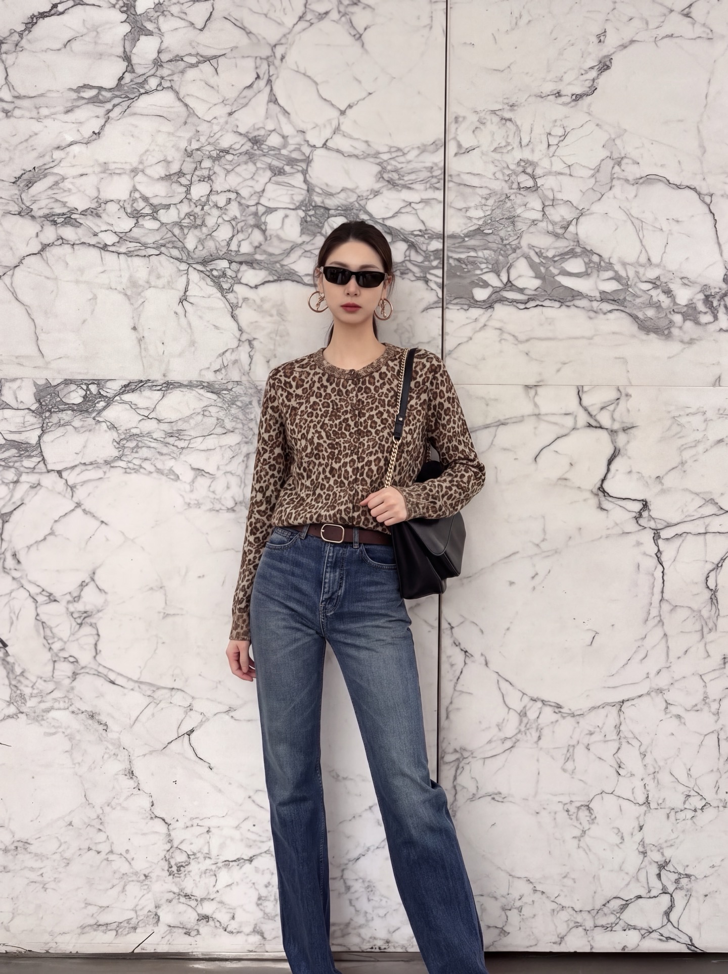 Sain 26fw leopard jacquard knit cardigan