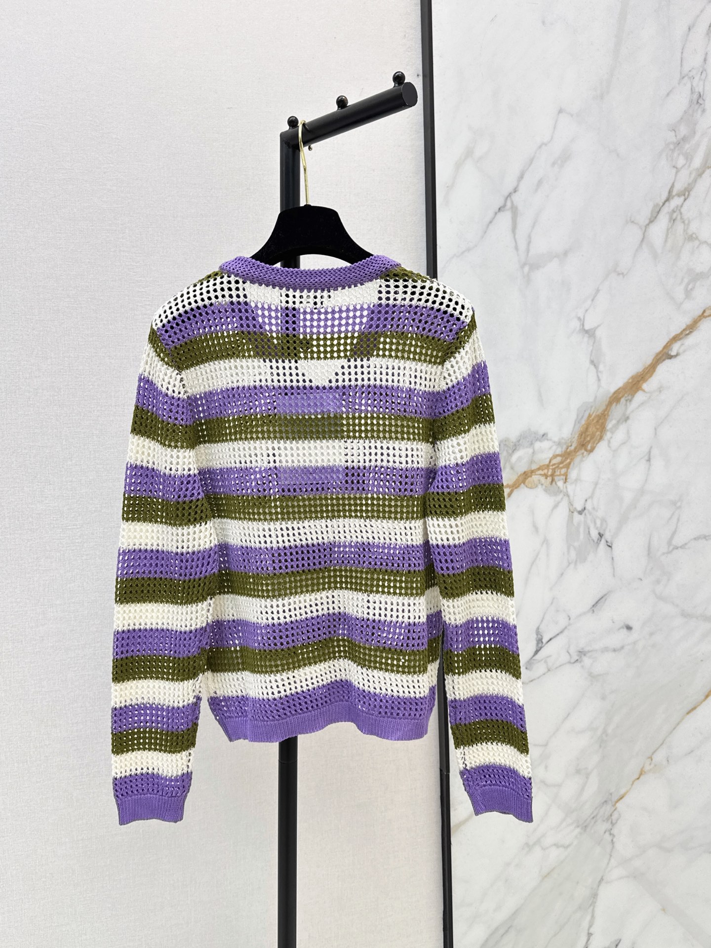 Chan 26fw stripe hollow knit sweater
