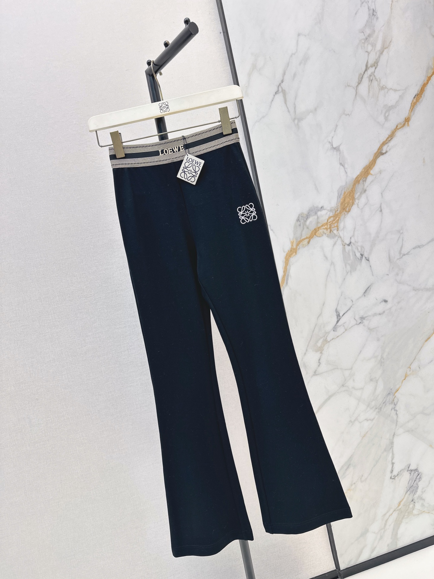 Loe 26fw contrast-stripe waistband flared Pants