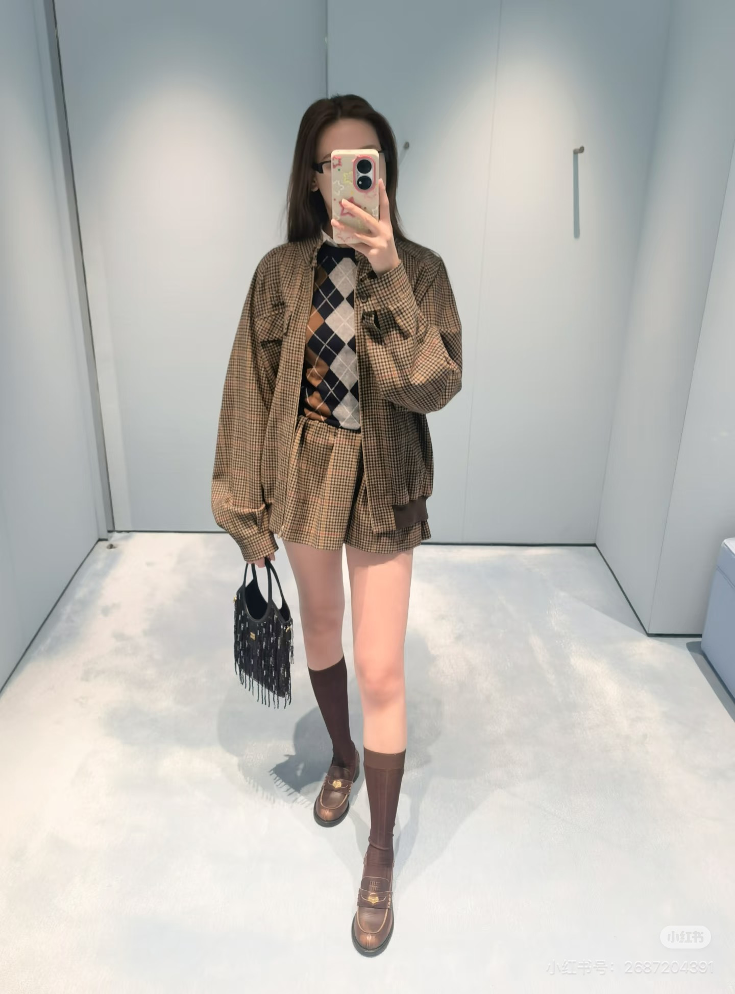 Miu 26fw houndstooth mini skirt